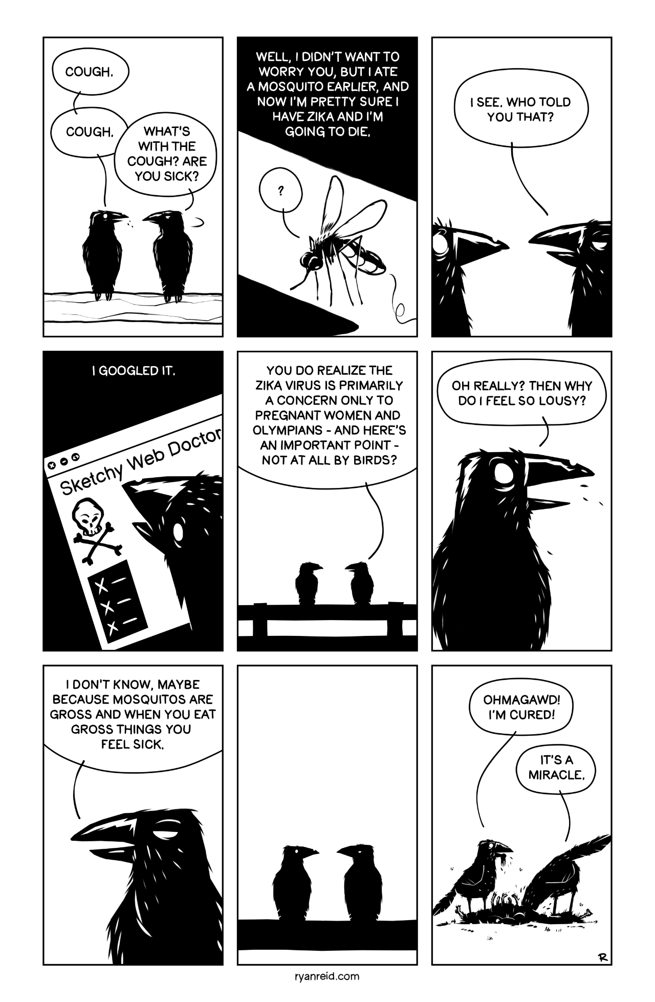 In this comic, the crows express their concerns about the Zika Virus.