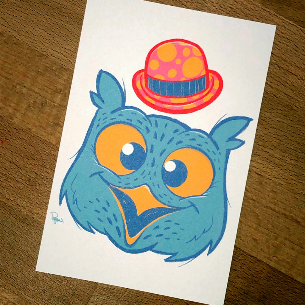 Birthday invite with owl illustration.