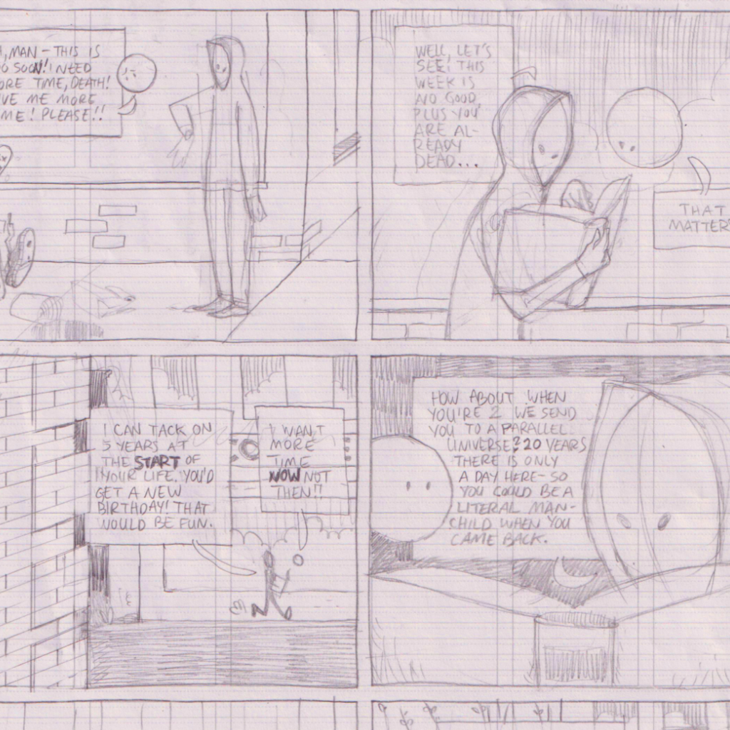 Pencil roughs for comic.
