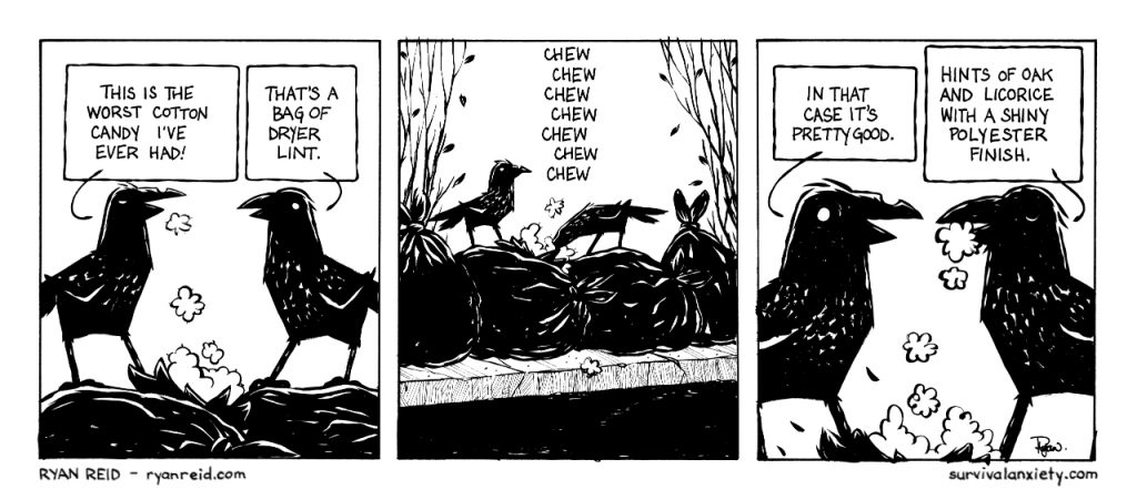 In this comic, the crows have second thoughts about breakfast.