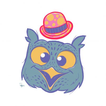 Cartoon owl in a bowler hat