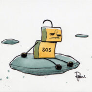 Robot is stranded on a floating rock.